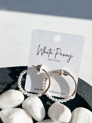 Half Pearl Open Hoop Earrings *Final Sale*