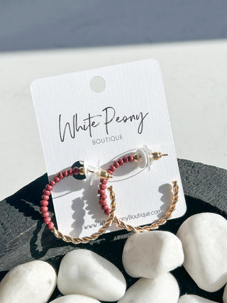 Half Bead and Twist Open Hoop Earring *Final Sale*