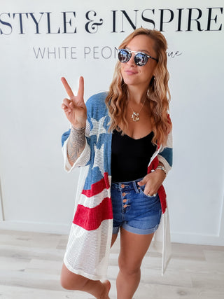 American Flag Mesh Kimono
