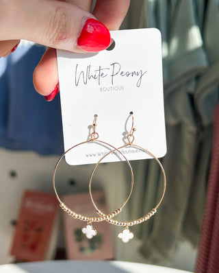 Circle Earrings With Clover Charm *Final Sale*