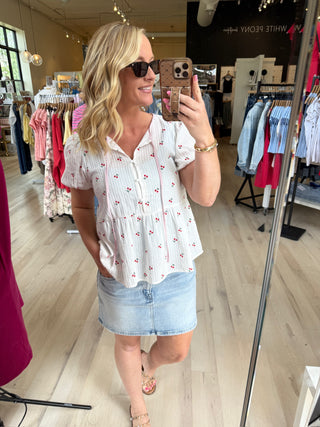 Sasha Cherry Peplum Keyhole Top