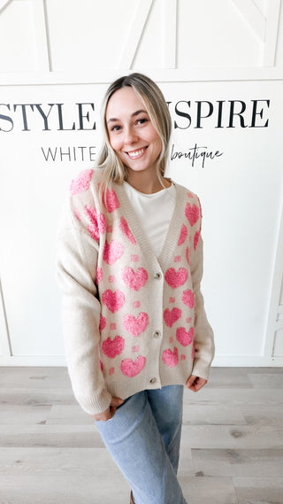 Martha Chenille Heart Cardigan