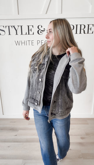 Archie Denim Contrast Front Zip Hoodie