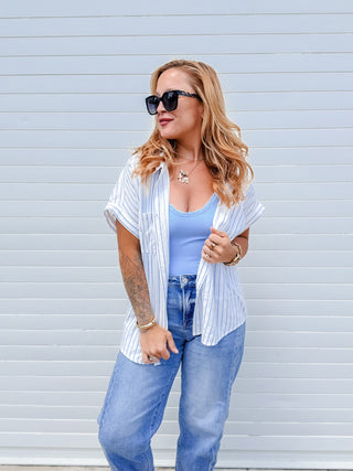 Charise Stripe Button Dolman Sleeve Shirt
