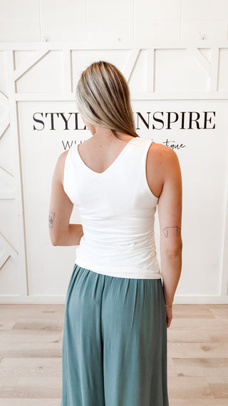 Dierdra Side Ruched V-Neck Tank