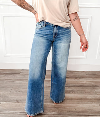 Flying Monkey Mid Rise Wide Leg Jeans