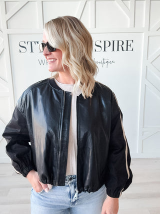 Darla Mixed Media Bomber Jacket
