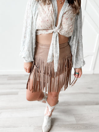 Jasmine Tiered Fringe Mini Skirt
