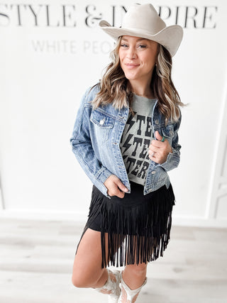 Angelina Uneven Hem Jean Jacket