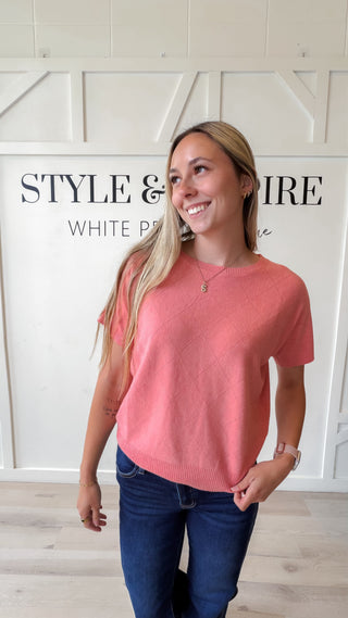 Sabrina Diamond Pointelle Short Sleeve Sweater