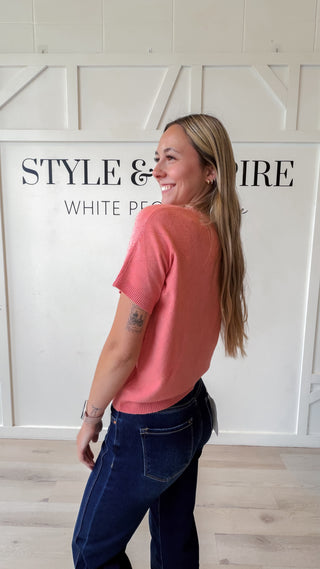 Sabrina Diamond Pointelle Short Sleeve Sweater