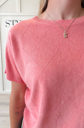 Sabrina Diamond Pointelle Short Sleeve Sweater