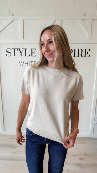 Sabrina Diamond Pointelle Short Sleeve Sweater