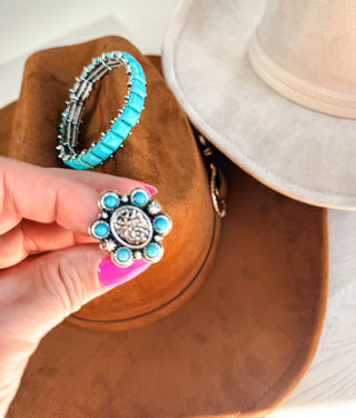 Faux Turquoise Floral Adjustable Ring. *Final Sale*