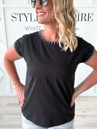 Fiona Contrast Stitched Top *Final Sale*