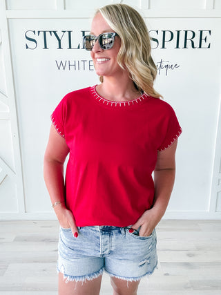 Fiona Contrast Stitched Top *Final Sale*
