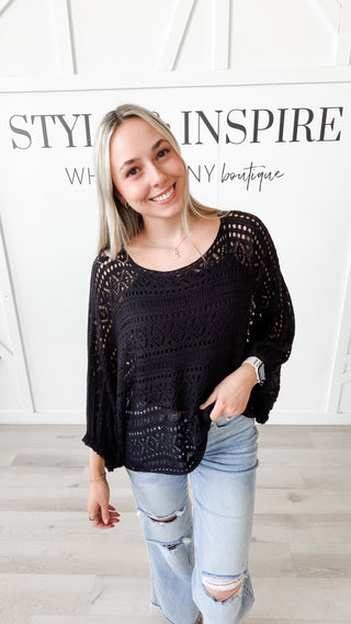 Raegan Open Knit Dolman Sleeve Top