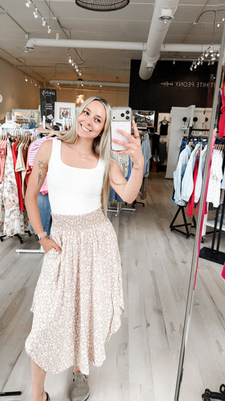 Kayla Smocked Waist Midi Skirt