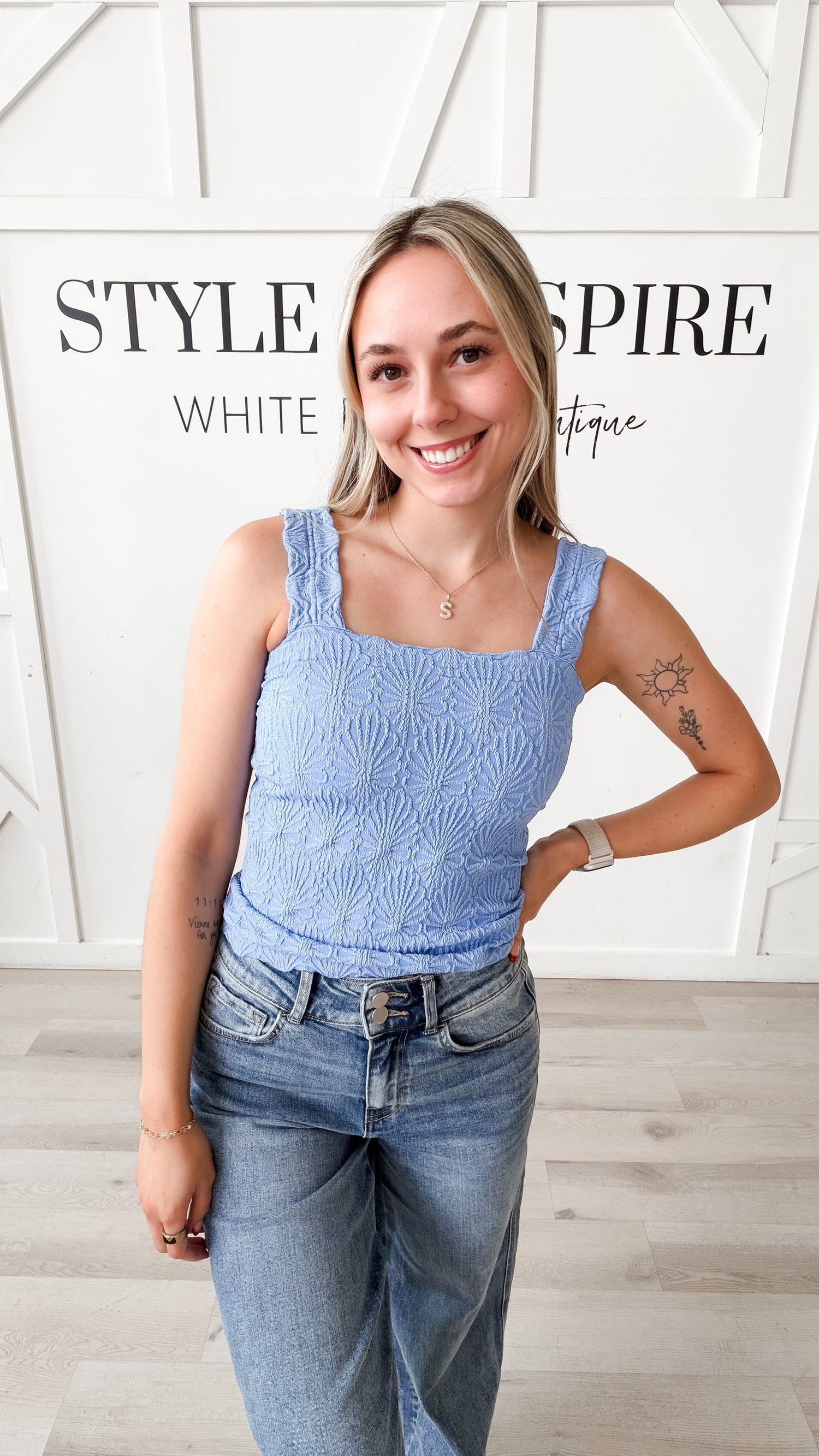 Nikibiki Lace Textured Square Neck Top