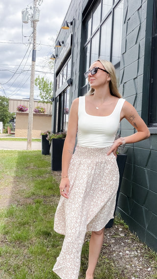 Kayla Smocked Waist Midi Skirt