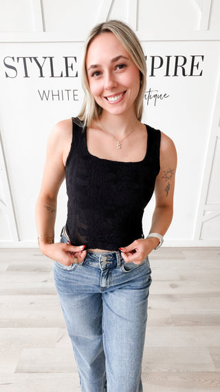 Double Lace Square Neck Crop Top