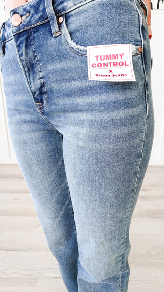 Risen Tummy Control High Rise Ankle Straight Jeans