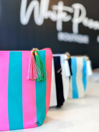 Stripe Cosmetic Clutch. *Final Sale*