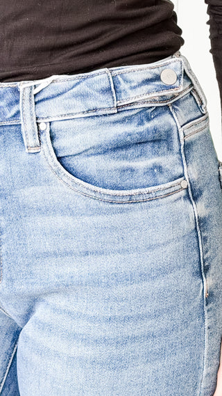 Risen High-Rise Tummy Control Wide Leg Jeans with Adjustable Waistband