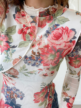Tabitha Mesh Exposed Seam Floral Top
