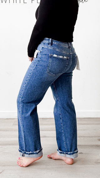 Risen Tummy Control High Rise Ankle Straight Jeans