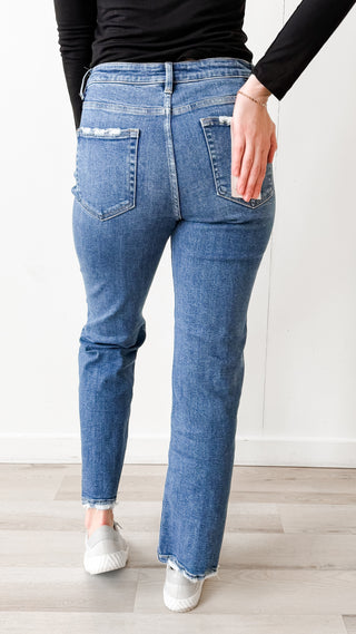 Risen Tummy Control High Rise Ankle Straight Jeans