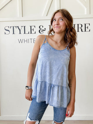 Ashlyn Cut Out Strap Denim Top