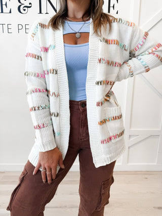 Kate Stitch Stripe Long Line Open Cardigan