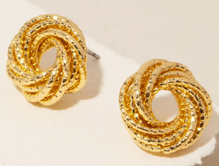 Layered Textured Twisted Hoop Stud Earrings