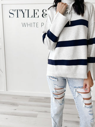 Londyn Mock Neck Hooded High Low Sweater