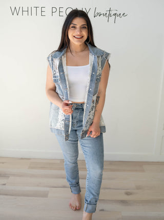 Jessica Denim and Crochet Lace Vest