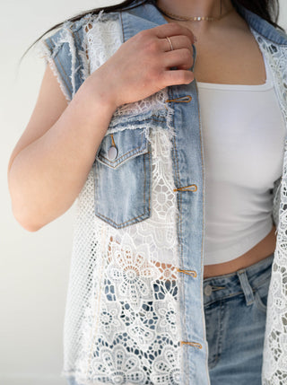 Jessica Denim and Crochet Lace Vest