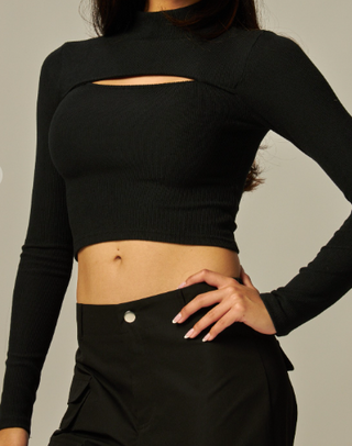 Raven Peekaboo Mock Neck Crop Top