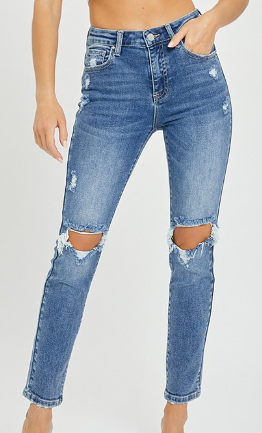 Risen HR Knee Distressed Skinny Jeans