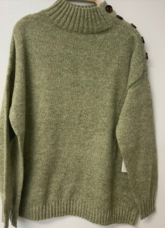 Annika Mock Neck Button Shoulder Sweater