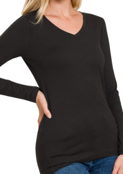 Hazel Brushed Microfiber LS V-Neck Top