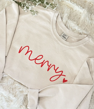 Merry Heart Cropped Thermal Vintage Pullover. *Final Sale*