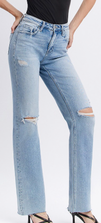 Flying Monkey Distressed Slim Wide Leg Jeans