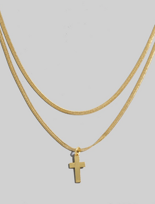 Double Herringbone Cross Charm Necklace. *Final Sale*