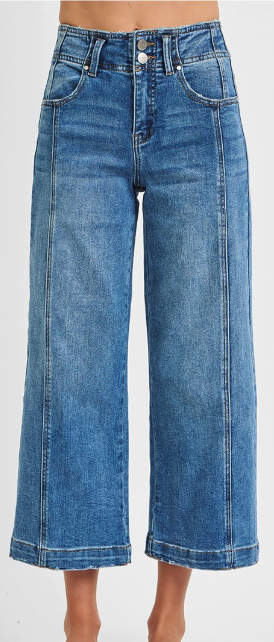 Risen Front Seam Wide Crop Jeans