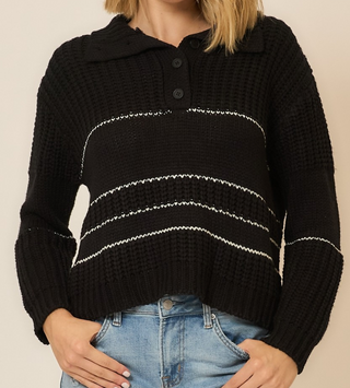 Elmari Half Button Stripe Sweater