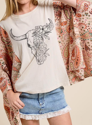 Floral Longhorn Graphic Kantha Top