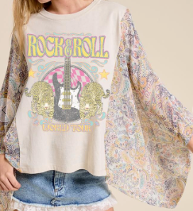 Rock N Roll Leopard Graphic Kantha Top