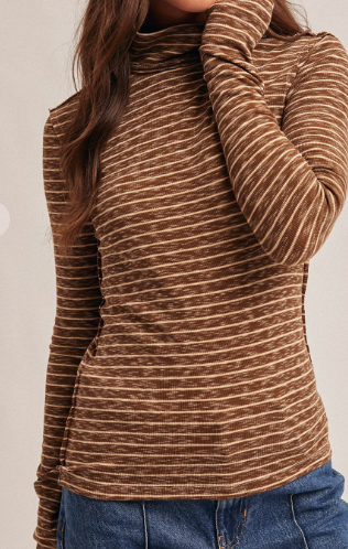 Avery Stripe Turtleneck W/Thumbholes