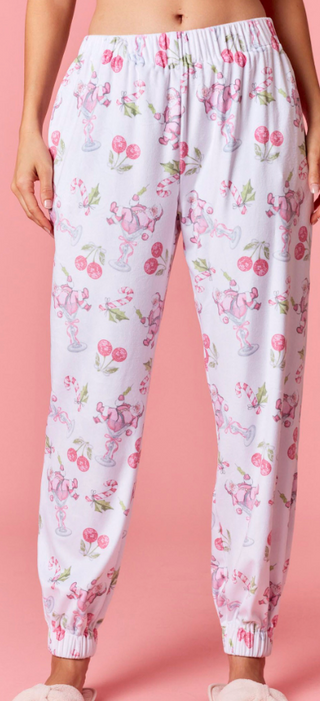 Martini Santa Velvet Bow Pajama Joggers